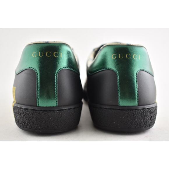 Gucci Mens Black New Ace Guccy Leather Gold Flat Low Top Lace Sneakers G 6.5 7.5 - Picture 11 of 12